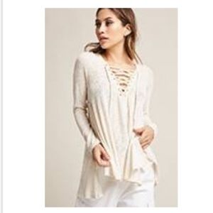 Forever21 Hooded Knit Lace-Up Sweater Sz L